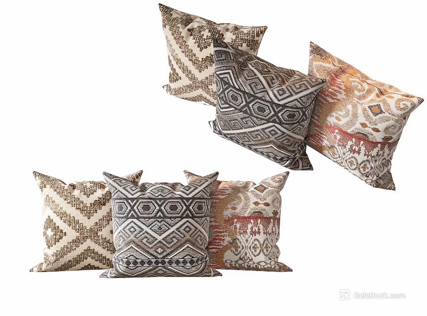 Stylish Decorative Throw Pillows With Geometric Patterns In Neutral Tones For Home Decor 3d model