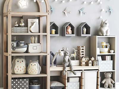 Cute Wooden Entryway Side Cabinet With Storage Shelves Drawers And Decorative Ornaments Star Lights 3d model