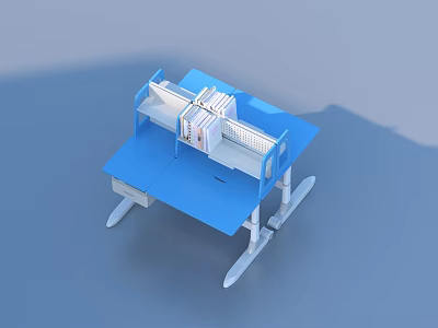 Blue Modern Desk With Bookshelf Books And Drawer Contemporary Design 3d model