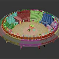 Traditional Circular Bullring With Seating Areas Red Decorations And Central Fighting Arena