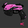 Pink Cyberpunk Pistol With Black Green Accents And Rabbit Shaped Charm