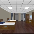 Dormitory Room Interior With Two Beds Wooden Flooring Windows Curtains Wardrobe And Desk Chair