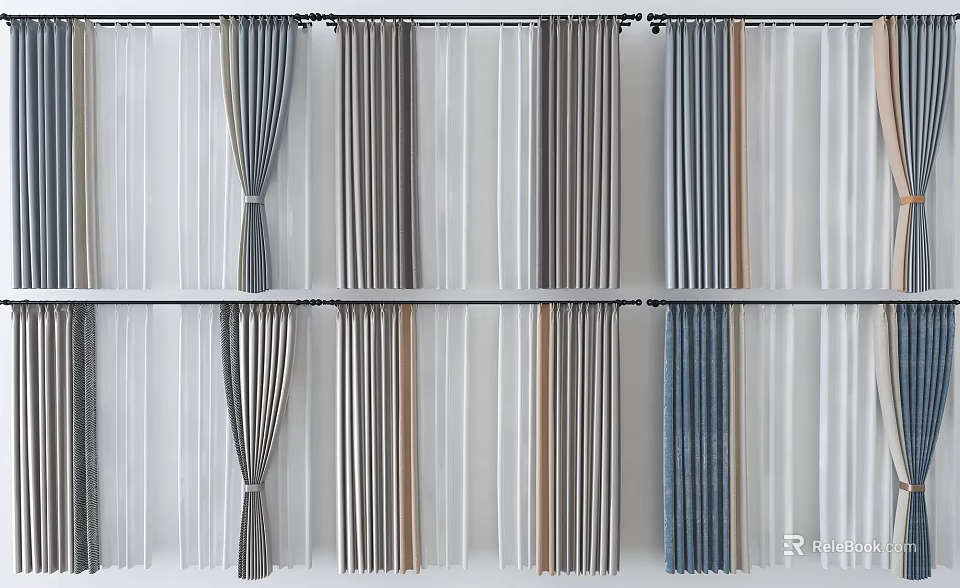 Stylish Modern Curtains With Striped Patterns And Various Colors For Window Decor 3d model