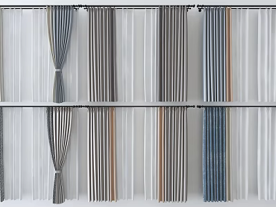 Stylish Modern Curtains With Striped Patterns And Various Colors For Window Decor 3d model