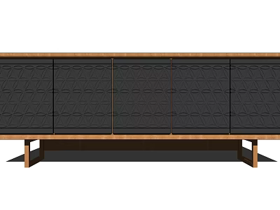 Modern TV Stand With Black Diamond Pattern Doors And Wooden Frame 3d model