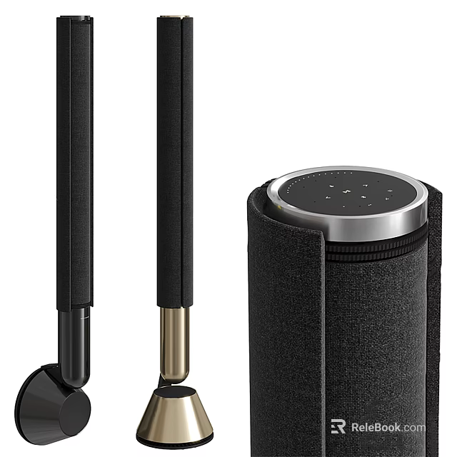 Black Headphones And Cylindrical Speaker With Silver Edge And Small Dots On Top 3d model 