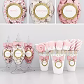 Pink And White Marshmallow Candy In Glass Jars With Gold Accents And Lollipops