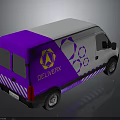 White And Purple Delivery Van With Yellow Logo And Purple Geometric Patterns Exterior Design