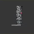Intricate Carved Dragon Stone Pillar With Square Base And Red Bead