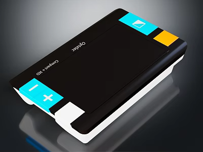 Sleek Black Portable Power Bank With Blue Yellow White Accents And Rechargeable Design 3d model