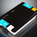 Sleek Black Portable Power Bank With Blue Yellow White Accents And Rechargeable Design