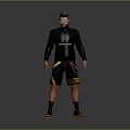 Man In Black Long Sleeve Shirt With Logo Colorful Shorts And Sneakers Wearing Glasses 3d model