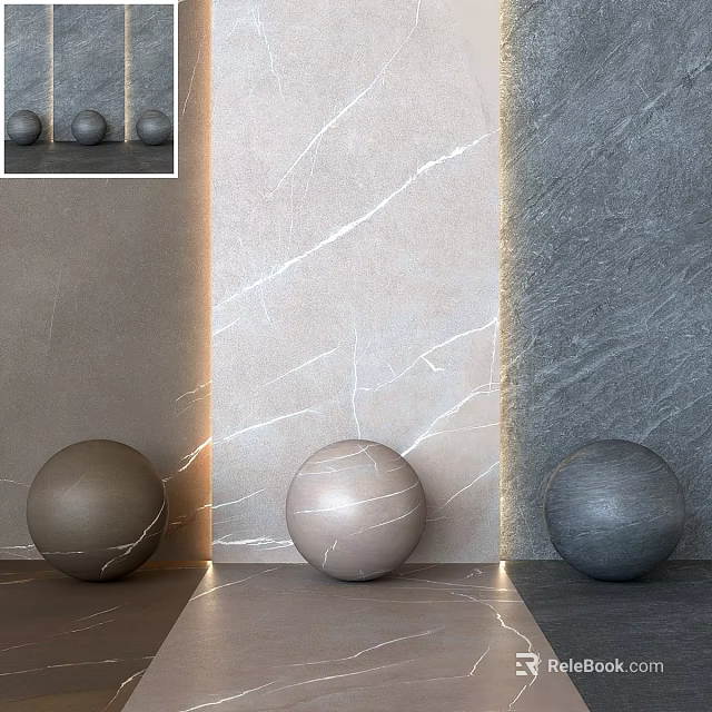 Decorative Sphere Components With Marble Texture And Stone Wall Background 3d model