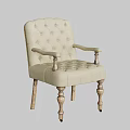 Beige Upholstered Accent Chair With Button Tufted Back And Wooden Legs