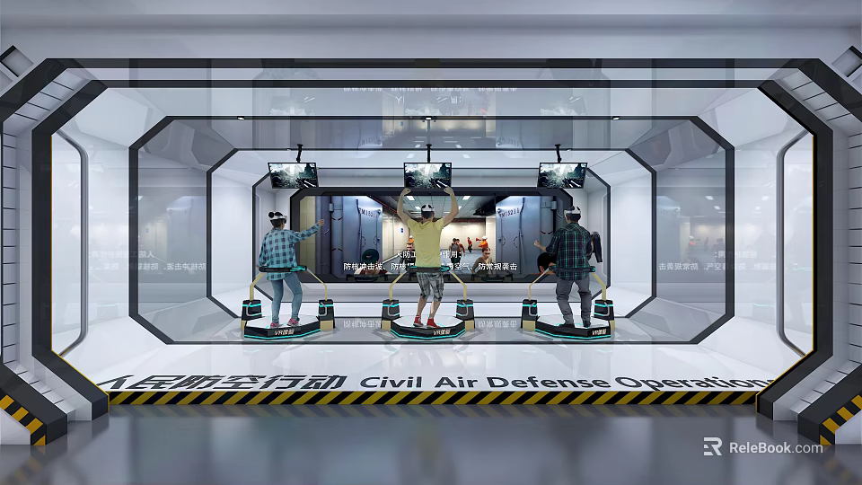 Civil Air Defense Exhibition Hall Modern Interactive Experience With Visitors And Display Equipment 3d model 