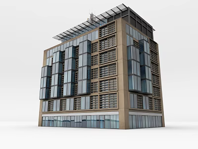 Modern Multi Story Building With Glass Facade Brown Exterior And Roof Solar Panels 3d model