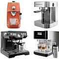 Various Modern Kitchen Coffee Machines With Colorful And Stainless Steel Designs