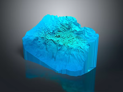 Blue 3D Terrain Model With Detailed Sculptural Surface And Digital Art Design 3d model