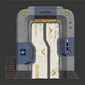 Futuristic Sci Fi Metal Portal Door Structure With Blue Yellow Accents And Control Panel