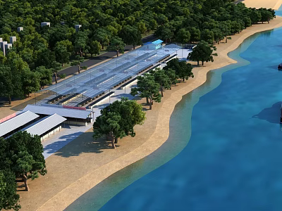Coastal Aerial Planning Featuring Sandy Beach Waterfront And Lush Trees 3d model