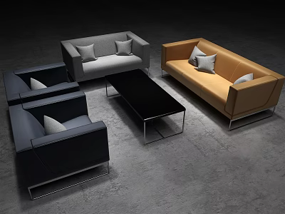 Modern Sofa And Coffee Table Set With Grey Black Brown Sofas Glass Top Table 3d model