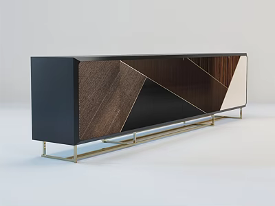 Modern Elegant TV Cabinet With Geometric Wooden Panels And Golden Metal Legs 3d model