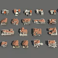 Various Detached Villa Architectural Models With Different Exterior And Roof Styles