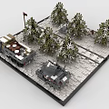 Building Blocks Winter Scene With Truck Tank Trees Flag And Snowy Ground