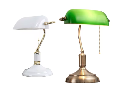 Two Table Lamps White And Green With Metal Poles Gold Bases Classic Design 3d model