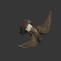 Flying Wooden Bird Sculpture With White Tail And Spread Wings On Gray Background