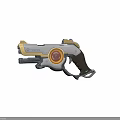 Futuristic Chronos Armaments Weapon With Gold Silver Finish And Red Glowing Core
