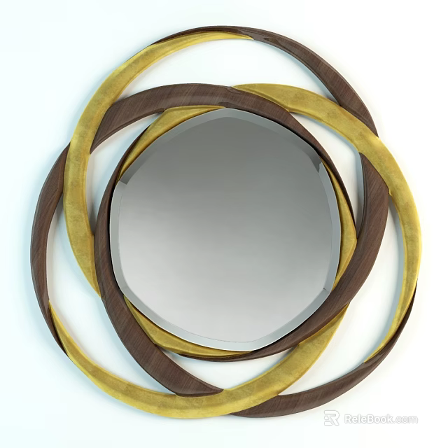 Elegant Decorative Ornament Set With Circular Mirror And Twisted Yellow Brown Rings 3d model 