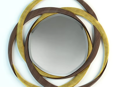 Elegant Decorative Ornament Set With Circular Mirror And Twisted Yellow Brown Rings 3d model