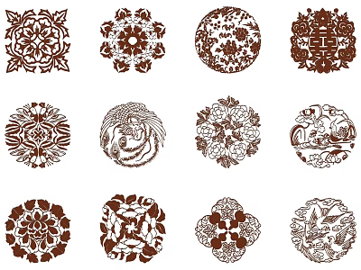 Intricate Carved Patterns with Various Decorative Shapes for Traditional Design Elements 3d model