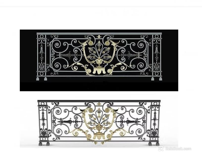 Wrought Iron Railing With Intricate Ornate Patterns Gold And Black Elegant Design 3d model