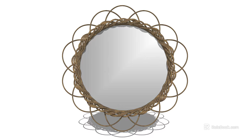 Elegant Round Decorative Mirror With Woven Floral Wreath Metallic Frame 3d model 