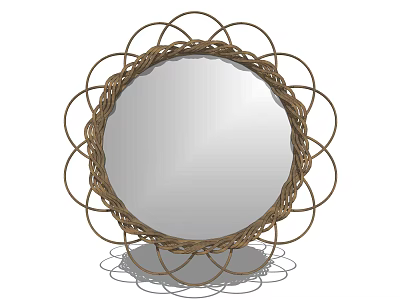 Elegant Round Decorative Mirror With Woven Floral Wreath Metallic Frame 3d model