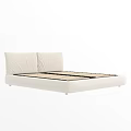 Modern Double Bed Frame With Beige Upholstered Headboard And Wooden Slats
