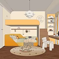 Cozy Kids Room Design With Yellow Bed Wooden Rocking Horse Round Rug And Wall Decor
