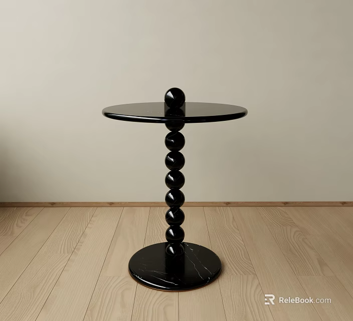 Black Round Side Table with Spiral Column and Circular Base on Wooden Floor 3d model