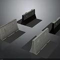 Concrete Construction Barriers Featuring Holes And Flat Base Design Four Units Arranged On Black Surface