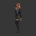 Red Haired Girl In School Uniform Waving Hand Standing Pose 3D Rendered Character