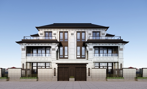 New Chinese Style Double House Townhouse 3d model