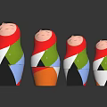 Modern Wooden Table With Four Colorful Matryoshka Dolls In Red Green White And Orange Design