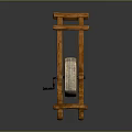 Traditional Wooden Manual Grinding Tool With Long Handles And Circular Stone Disc