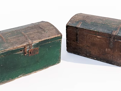 Vintage Wooden Trunks Green And Brown With Rustic Texture And Metal Clasps For Decorative Storage 3d model