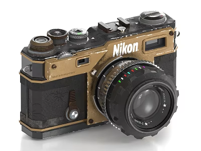Vintage Nikon Digital Camera with Black Gold Retro Body Lens and Knobs for Photography Enthusiasts 3d model