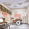 Piano Room Interior With Piano Drum Set And Acoustic Walls