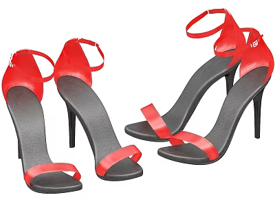Women's Red Strappy High Heel Sandals With Black Soles Stylish Design 3d model