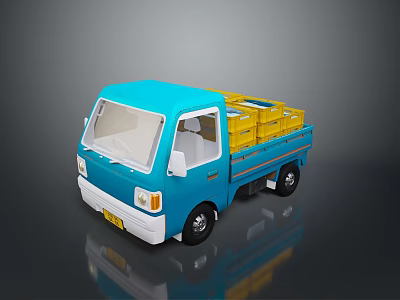 Blue Small Toy Truck With Yellow Boxes Loaded On Cargo Bed 3d model